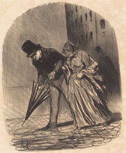 Inconveniente di un ombrello a molle troppo complicato da Honoré Daumier