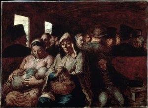 ""Le wagon de troisieme classe"" (Un vagone di terza classe) Due madri di origine sociale popolare, in un treno con i loro bambini. Dipinto di Honoré Daumier (1808-1879) 1862-1864 Museo delle Belle Arti, Ottawa, Canada da Honoré Daumier