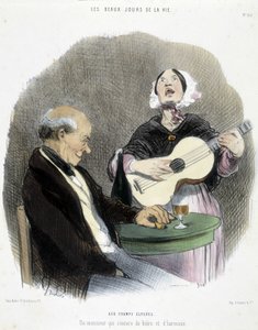 Uomo che beve in compagnia di un cantante - in "Les Beaux Jours de la vie" di Honoré Daumier da Honoré Daumier