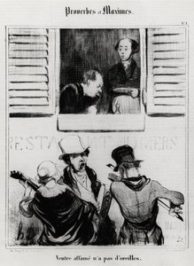 Proverbi e massime: pancia affamata non ha orecchie. Illustrazione di Honore Daumier (1808-1879). Caricatura del XIX secolo, Museo Carnavalet, Parigi.