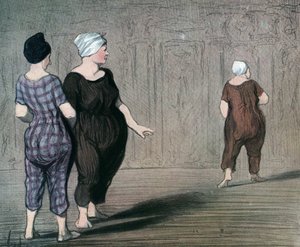 Serie "Le bagnanti" due donne in costume da bagno esaminano il taglio di un