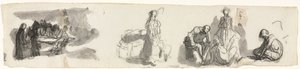 Foglio di studi con un gruppo di quattro figure a destra (recto) da Honoré Daumier
