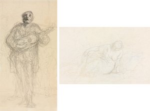 Chitarrista che canta (recto); Donna reclinata appoggiata sul braccio (verso)