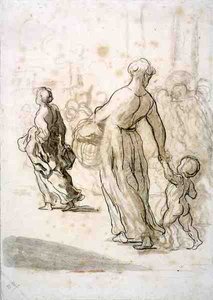 Due Donne e un Bambino, c.1848-50 da Honoré Daumier
