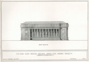 Elevazione frontale, la Harry Elkins Widener Memorial Library per Harvard University, Cambridge, Massachusetts