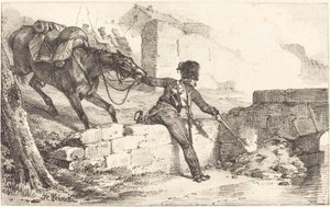 Artigliere che accende una mina da Emile Jean Horace Vernet