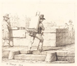 Artista che trasporta un cavalletto con una pietra litografica da Emile Jean Horace Vernet