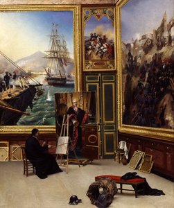 Fratello Philippe che copia il ritratto del Marchese de Fontanes nel Museo di Versailles da Emile Jean Horace Vernet