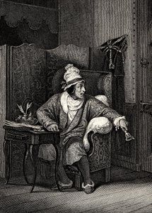 Scena da Il malato immaginario di Molière, di Horace Vernet, incisione - Le Malade imaginaire di Jean-Baptiste Poquelin detto Molière (1622-1673)