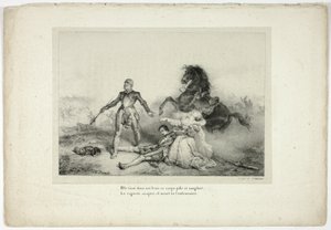 Lei teneva tra le braccia il cadavere pallido e sanguinante... da Emile Jean Horace Vernet
