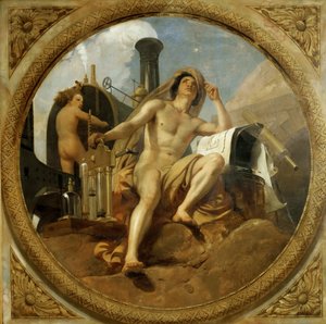 Il genio del vapore sulla terra, dipinto sul soffitto, Salle des Pas perdus, 1839-1847 da Emile Jean Horace Vernet