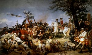 Guerra di Successione austriaca (1740-1748): "La Battaglia di Fontenoy 11/05/1745; il Maresciallo di Sassonia presenta a Luigi XV i prigionieri e le bandiere inglesi" da Emile Jean Horace Vernet