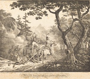 Francese ferito attaccato da un cosacco da Horace Vernet and Hippolyte Lecomte