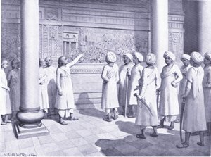 Rajaraja Chola ispeziona il bassorilievo delle sue imprese a Tanjure 995 d.C. da Horace van Ruith