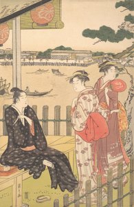Gruppo in una casa da tè sulla riva del fiume Sumida, ca. 1790 da Hosoda Eishi