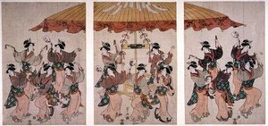 La danza Sumiyoshi, trittico, c.1791 da Hosoda Eishi