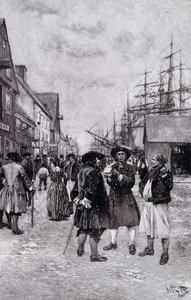 Lungo il lungomare nella vecchia New York, illustrazione da 