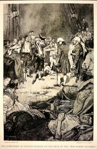 La resa del Capitano Pearson a John Paul Jones sul ponte del Bonhomme Richard nel 1779 da Howard (after) Pyle