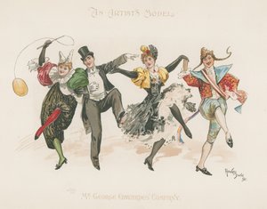 Un gruppo di due uomini e due donne, tutti in costume, mentre ballano (litografia a colori) da Howard Davie