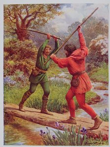 La lotta tra Robin Hood e Little John, illustrazione da 