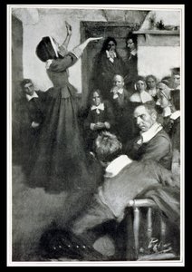 Anne Hutchinson che predica nella sua casa a Boston, 1637, illustrazione da 