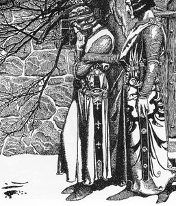 Leggenda Arturiana: il Cavaliere Kay e Perceval, illustrazione di Howard Pyle da 