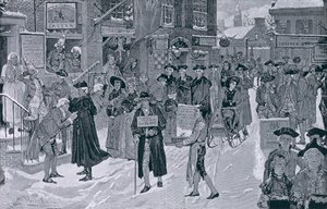 Mattina di Natale nella Vecchia New York Prima della Rivoluzione, illustrazione da Harper