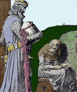 Re Artù e la strega. Illustrazione di Howard Pyle (1853 - 1911), illustratore americano.