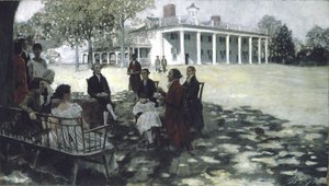 Martha e George Washington intrattengono i loro amici sul prato di Mount Vernon, 1898 da Howard Pyle