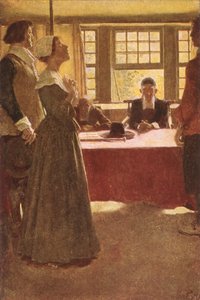 Mary Dyer portata davanti al governatore Endicott, illustrazione da 