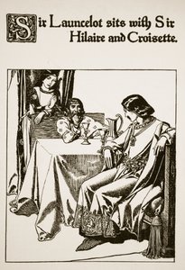 Sir Launcelot siede con Sir Hilaire e Croisette, illustrazione da 