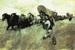 I coloni del Connecticut entrano nella Riserva Occidentale, 1795 da Howard Pyle