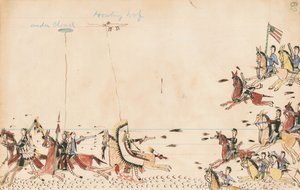 Sotto la nuvola e il lupo ululante combattono con il Gen. Sully nel 1868, 7° Cavalleria vicino al campo attuale, 1874-75