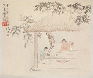 Album di Dipinti di Paesaggi che Illustrano Vecchie Poesie: Un Uomo Siede a un Tavolo