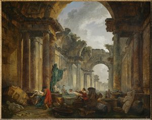 Vue imaginaire de la Grande Galerie du Louvre en ruinesVista immaginaria delle rovine della Grande Galerie del palazzo del Louvre ...