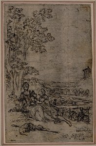 Studio per vignetta in "Les Amours de Mirtil" di Fontanelle (attr.), Canto I da Hubert Francois Gravelot