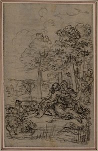 Studio per vignetta in "Les Amours de Mirtil" di Fontenelle (attr.), Canto IV da Hubert Francois Gravelot