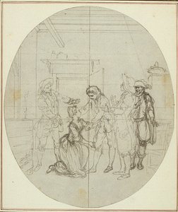 Studio per una seconda edizione, mai pubblicata, de "La Partie de Chasse de Henri IV" di Colle, Atto III, Scena 11 da Hubert Francois Gravelot