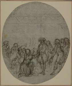 Studio per una seconda edizione, mai pubblicata, de "La Partie de Chasse de Henri IV" di Colle, Atto III, Scena 13 da Hubert Francois Gravelot