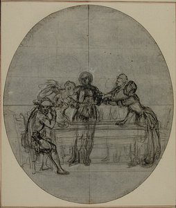 Studio per una seconda edizione, mai pubblicata, de "La Partie de Chasse de Henri IV" di Colle, Atto III, Scena 10 da Hubert Francois Gravelot