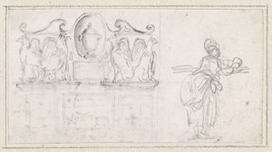 Scultura decorativa con una donna vista da dietro da Hubert Robert