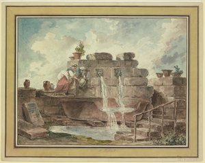 Una fontana romana con una donna che raccoglie acqua da Hubert Robert