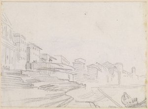 Edifici lungo un fiume (verso) da Hubert Robert
