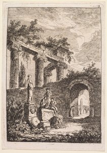 Sere a Roma: La statua davanti alle rovine da Hubert Robert