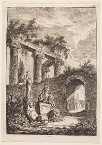 Sere a Roma: La statua davanti alle rovine, 1763-1764 da Hubert Robert