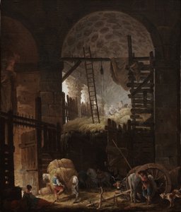 Interno della Villa Giulia con fienaioli da Hubert Robert