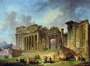 Uomo che disegna le rovine di un tempio classico da Hubert Robert