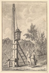 Tavola 9: La carrucola: un uomo e una donna che conversano a destra, una lanterna appesa a un palo..., ca. 1763-64
