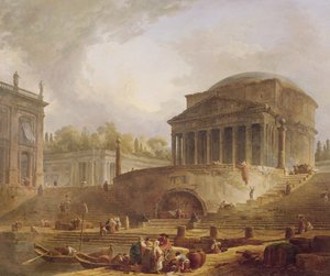 Porto di Ripetta a Roma, con il Pantheon, tableau architettonico, 1766 da Hubert Robert