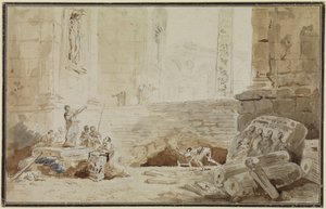 Capriccio romano con cantante di strada da Hubert Robert